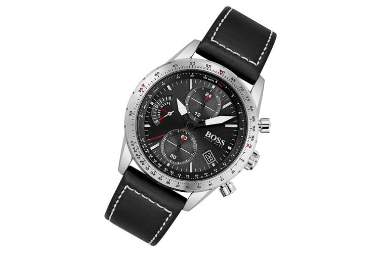  Shop Authentic Hugo Boss Aero Chronograph Black Dial Black Leather Strap Watch for Men - 1513770 - Luxxuri