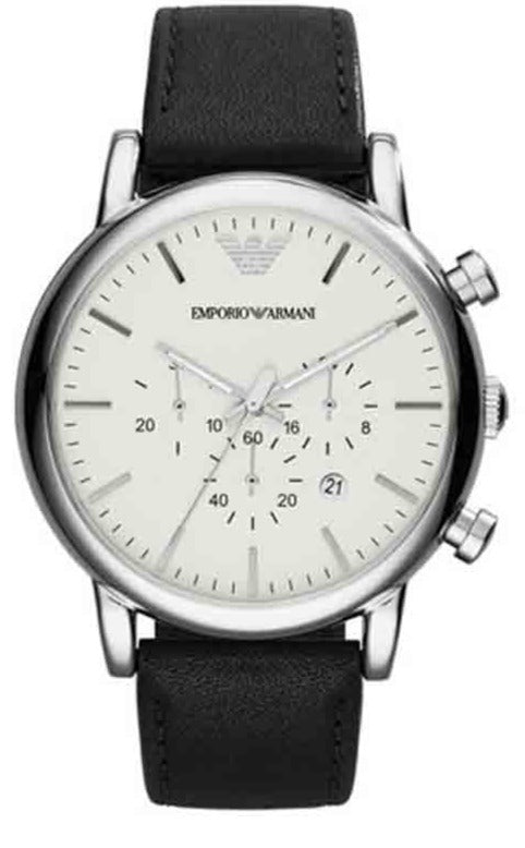  Shop Authentic Emporio Armani Classic Quartz Chronograph White Dial Black Leather Strap Watch For Men - AR1807 - Luxxuri