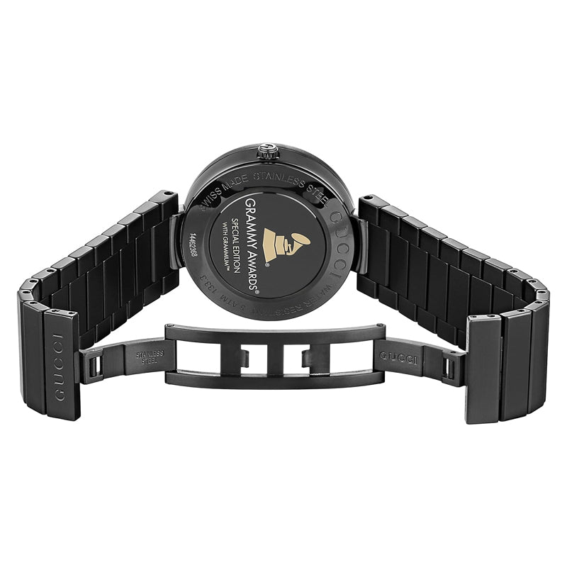  Shop Authentic Gucci Interlocking G Quartz Gold Dial Black Steel Strap Watch For Women - YA133314 - Luxxuri