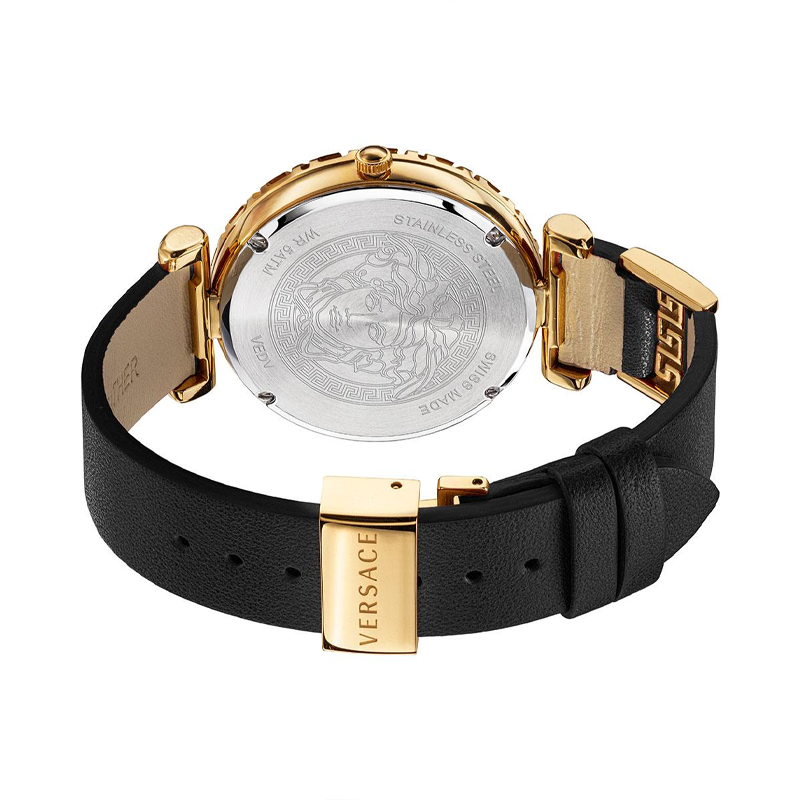  Shop Authentic Versace Palazzo Empire Greca Black Dial Black Leather Strap Watch for Women - VEDV00119 - Luxxuri