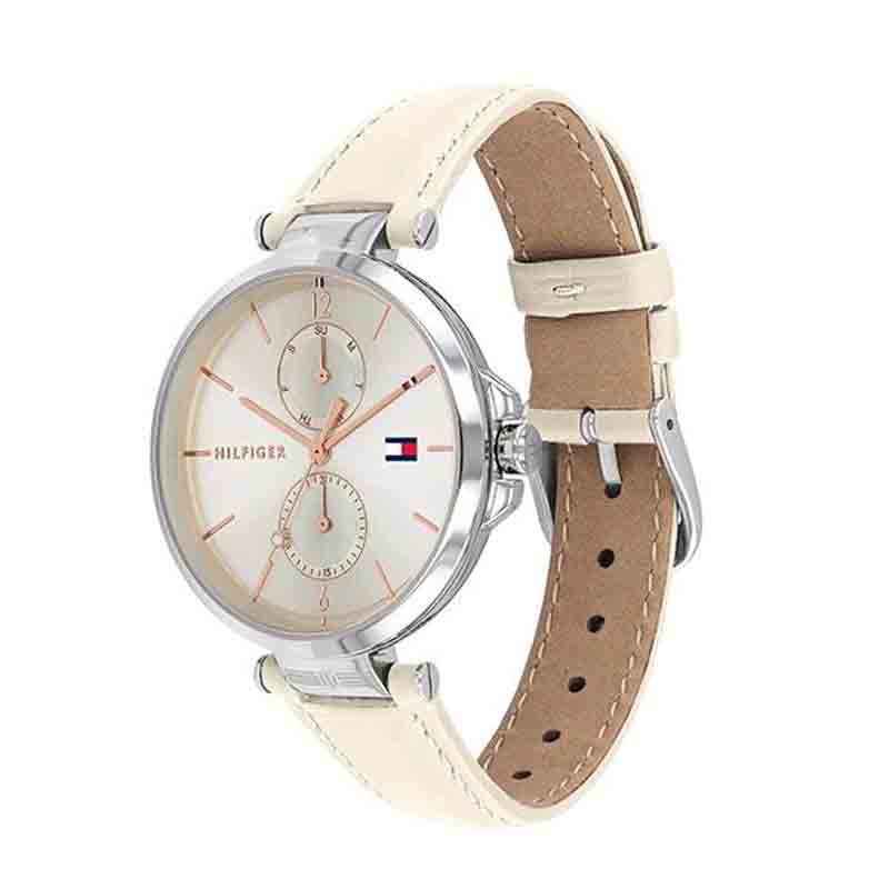  Shop Authentic Tommy Hilfiger Angela Silver Dial Cream Leather Strap Watch for Women - 1782123 - Luxxuri