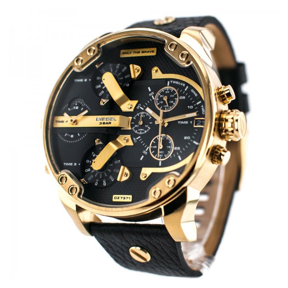  Shop Authentic Diesel Mr Daddy Black & Gold Dial Black Leather Strap Watch For Men - DZ7371 - Luxxuri