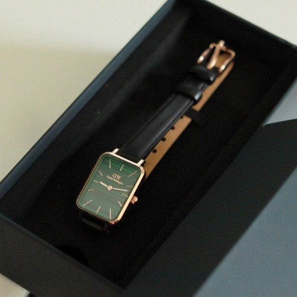  Shop Authentic Daniel Wellington Quadro Pressed Sheffield Green Dial Black Leather Strap Watch For Women - DW00100439 - Luxxuri