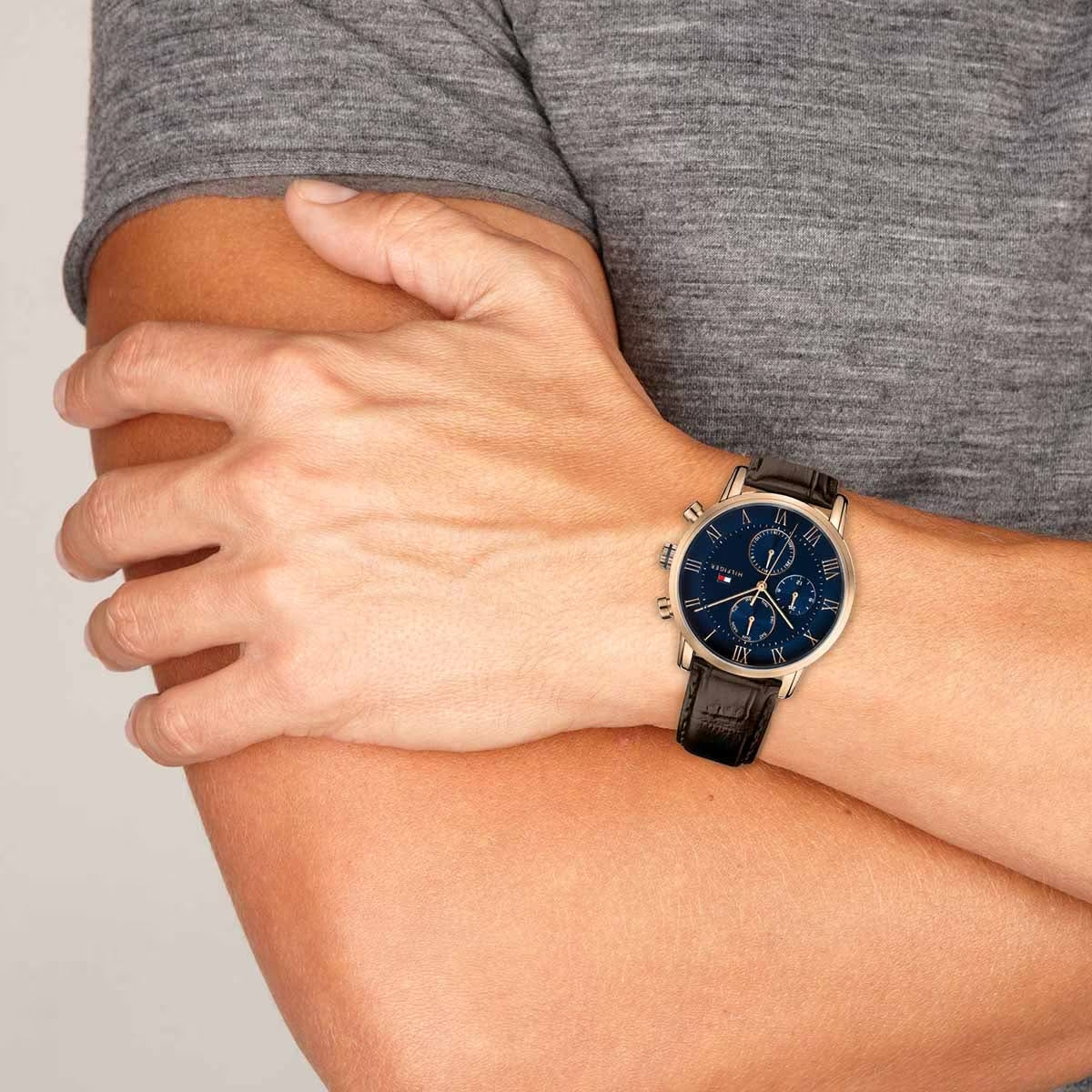  Shop Authentic Tommy Hilfiger Kane Chronograph Blue Dial Brown Leather Strap Watch for Men - 1791399 - Luxxuri