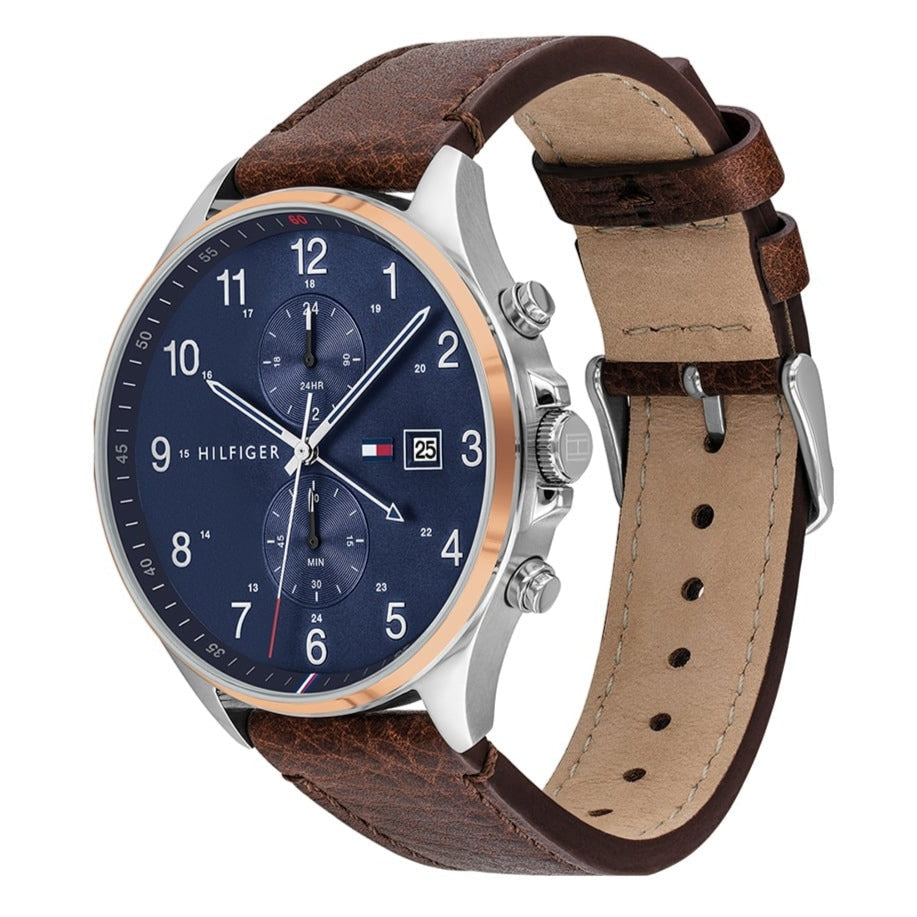  Shop Authentic Tommy Hilfiger West Chronograph Blue Dial Brown Leather Strap Watch For Men - 1791712 - Luxxuri