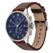  Shop Authentic Tommy Hilfiger West Chronograph Blue Dial Brown Leather Strap Watch For Men - 1791712 - Luxxuri