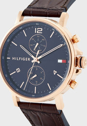  Shop Authentic Tommy Hilfiger Daniel Blue Dial Brown Leather Strap Watch for Men - 1710418 - Luxxuri