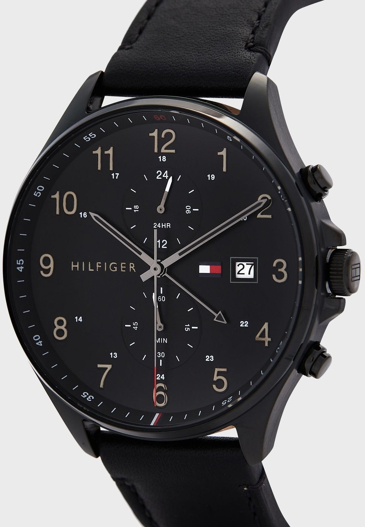  Shop Authentic Tommy Hilfiger West Chronograph Black Dial Black Leather Strap Watch For Men - 1791711 - Luxxuri