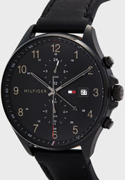  Shop Authentic Tommy Hilfiger West Chronograph Black Dial Black Leather Strap Watch For Men - 1791711 - Luxxuri