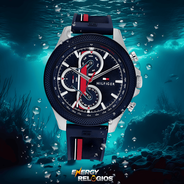  Shop Authentic Tommy Hilfiger Clark Chronograph Blue Dial Black Leather Strap Watch For Men - 1792083 - Luxxuri