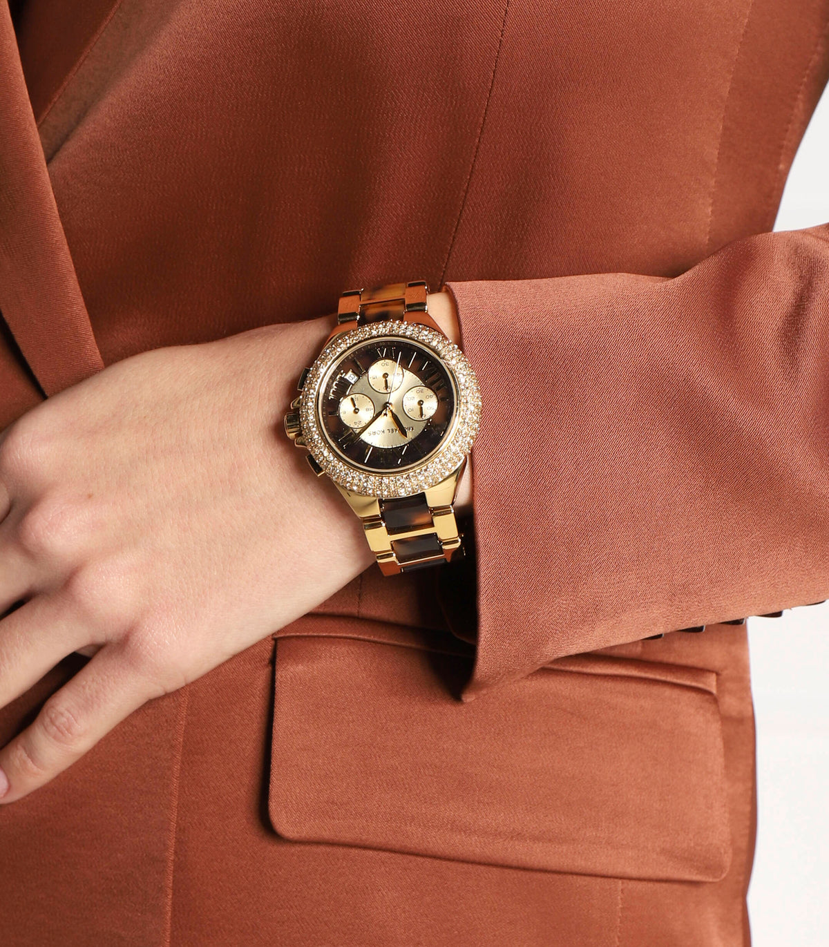  Shop Authentic Michael Kors Camille Chronograph Brown Dial Two Tone Steel Strap Watch For Women - MK7269 - Luxxuri
