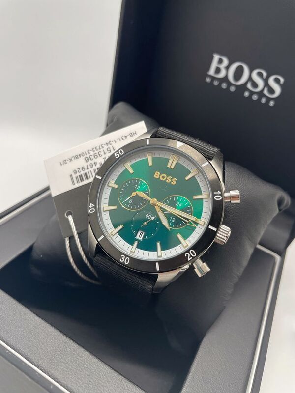 Shop Authentic Hugo Boss Santiago Green Dial Black Nylon Strap Watch for Men - 1513936 - Luxxuri