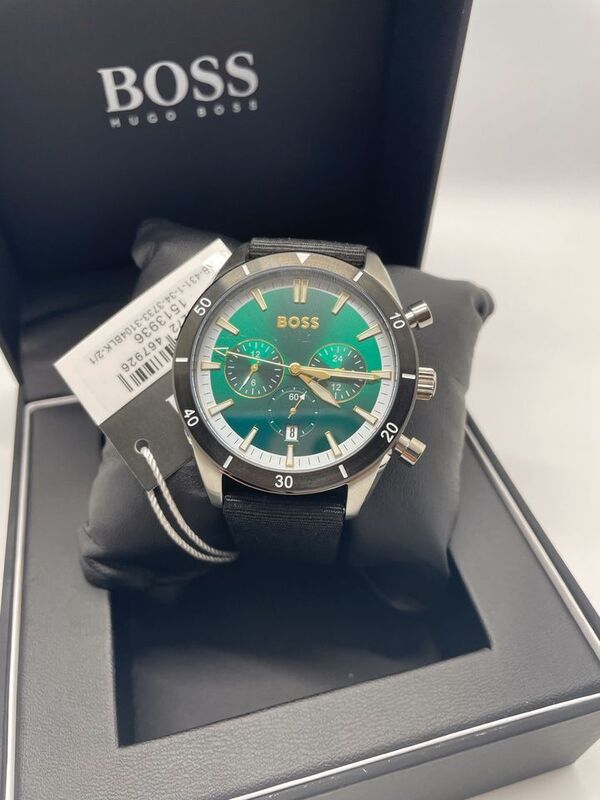  Shop Authentic Hugo Boss Santiago Green Dial Black Nylon Strap Watch for Men - 1513936 - Luxxuri