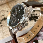  Shop Authentic Tommy Hilfiger Asher Chrongraph Blue Dial Brown Leather Strap Watch For Men - 1791855 - Luxxuri
