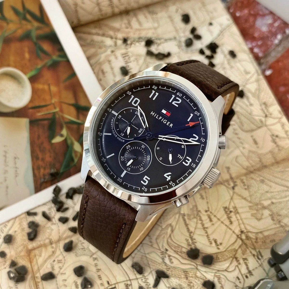 Shop Authentic Tommy Hilfiger Asher Chrongraph Blue Dial Brown Leather Strap Watch For Men - 1791855 - Luxxuri