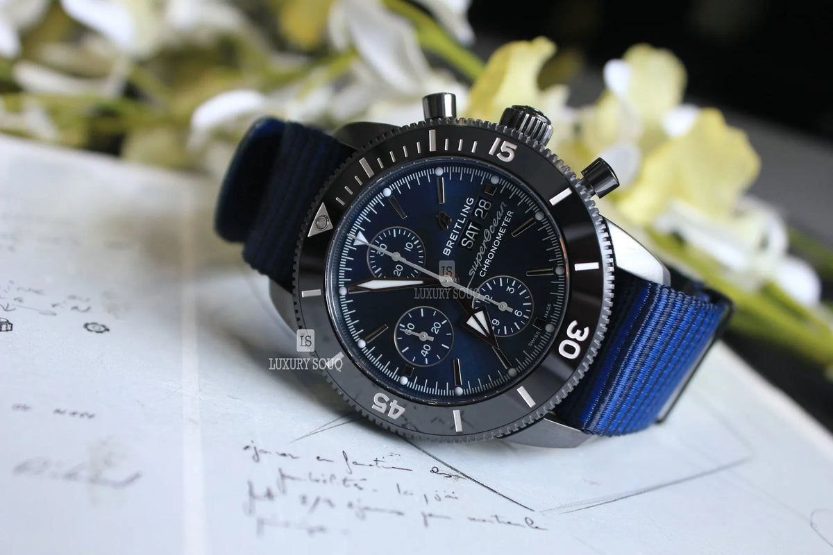  Shop Authentic Breitling Superocean Heritage Chronograph 44 Outerknown Blue Dial Blue NATO Strap Watch for Men - M133132A1C1W1 - Luxxuri
