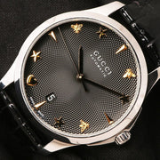  Shop Authentic Gucci G Timeless Automatic Black Dial Black Leather Strap Watch For Women - YA126469 - Luxxuri