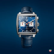  Shop Authentic Tag Heuer Monaco Automatic Chronograph Blue Dial Blue Leather Strap Watch for Men - CBL2111.FC6453 - Luxxuri