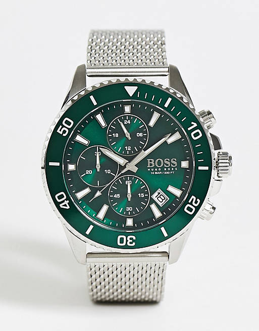  Shop Authentic Hugo Boss Admiral Green Dial Silver Mesh Bracelet Watch for Men - 1513905 - Luxxuri