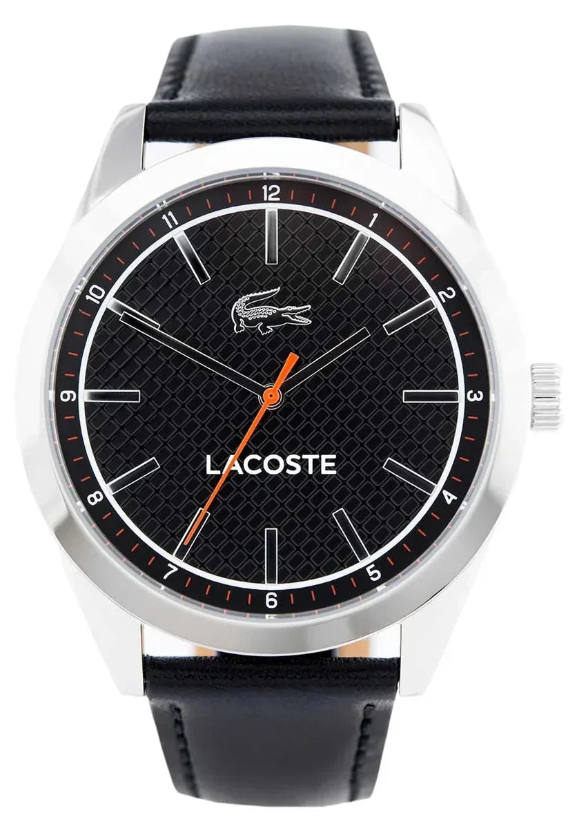 Lacoste Edmonton Black Dial Black Leather Strap Watch for Men - 2010888