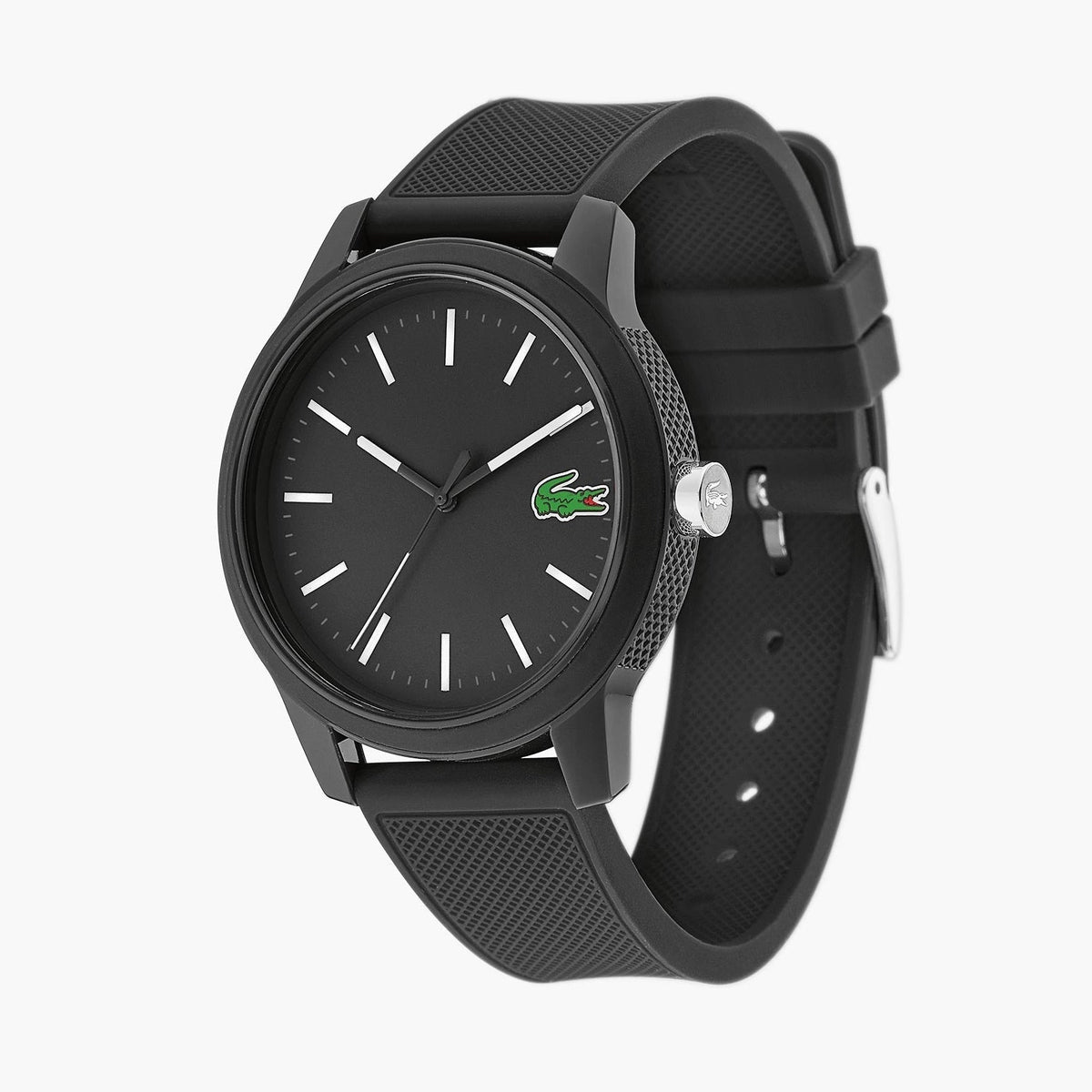 Lacoste 12.12 Black Dial Black Silicon Strap Watch for Men - 2010986