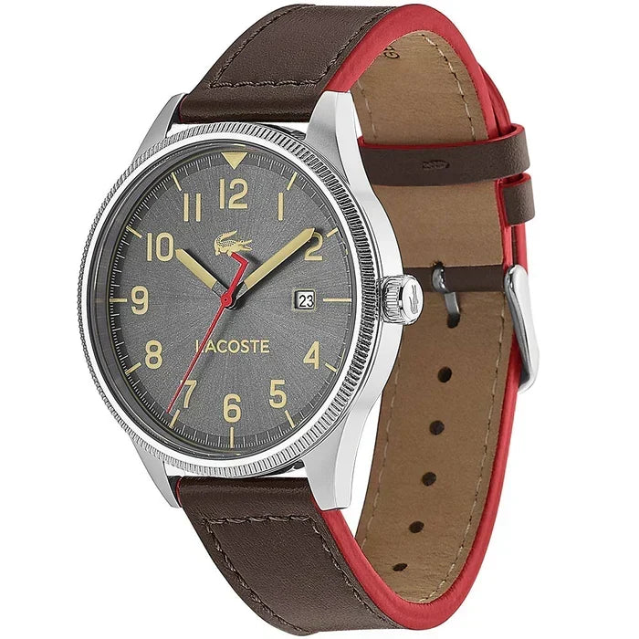 Lacoste Continental Gray Dial Brown Leather Strap Watch for Men - 2011020