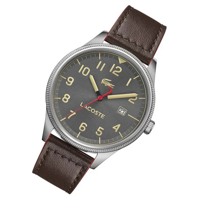 Lacoste Continental Gray Dial Brown Leather Strap Watch for Men - 2011020