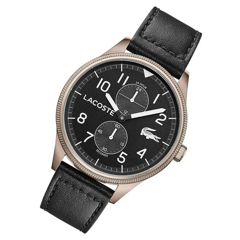 Lacoste Continental Black Dial Black Leather Strap Watch for Men - 2011042