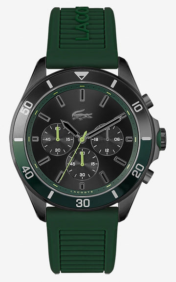 Lacoste Tiebreaker Chronograph Black Dial Green Silicon Strap Watch for Men - 2011153