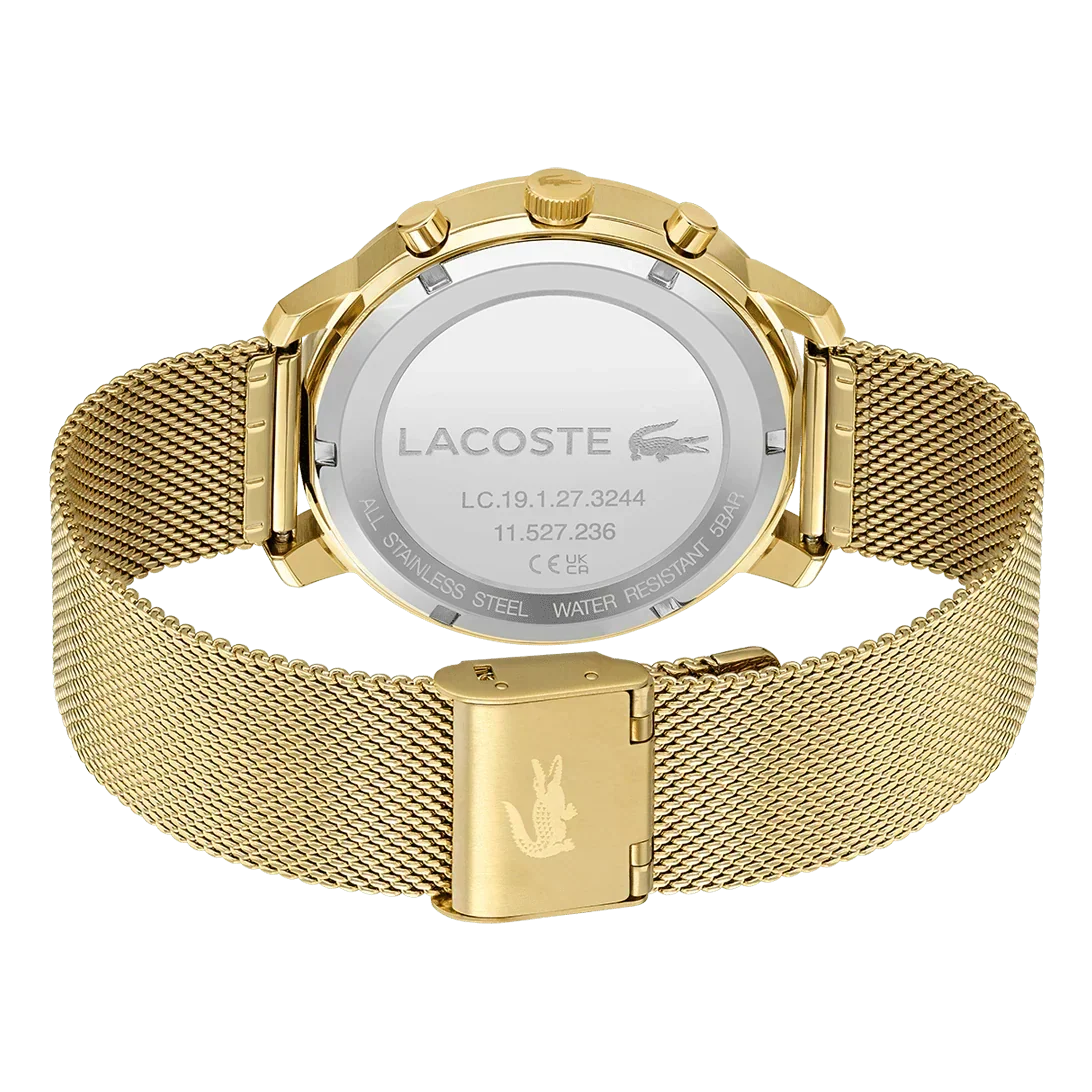 Lacoste Replay Chronograph Black Dial Gold Steel Strap Watch for Men - 2011195