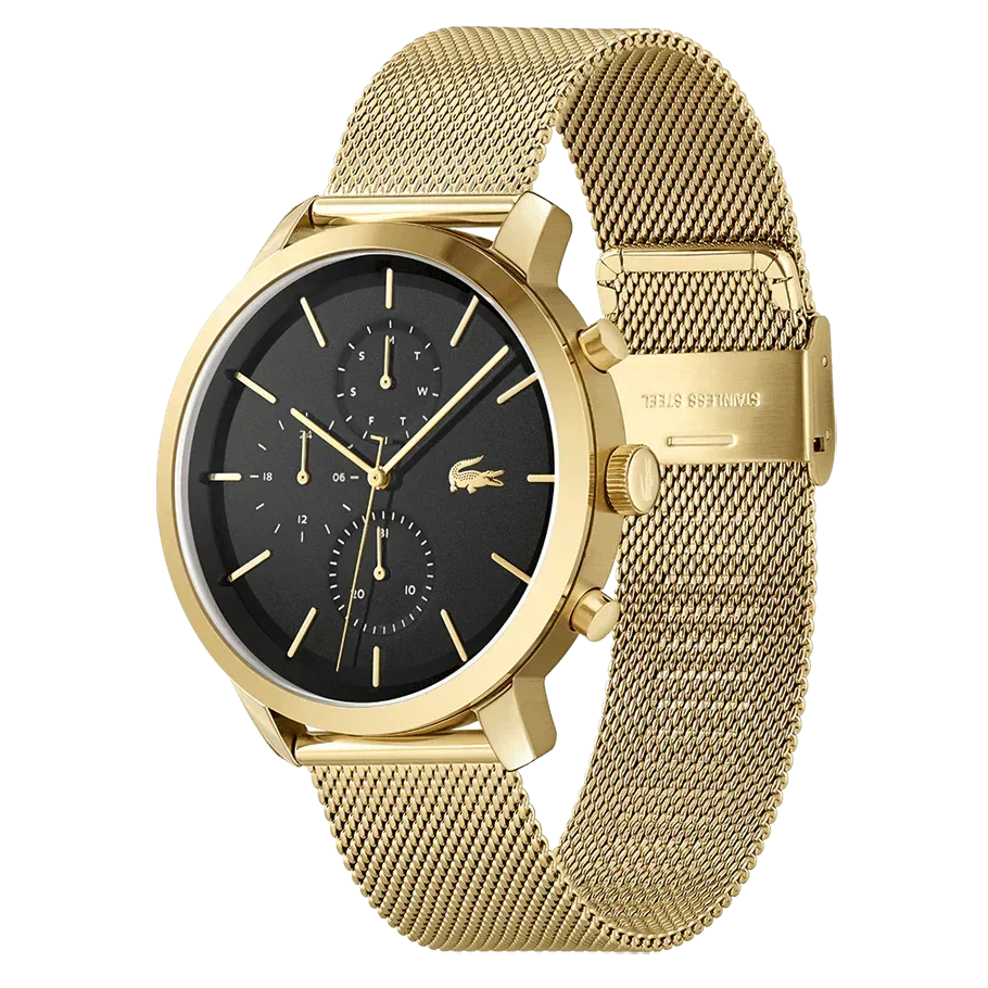 Lacoste Replay Chronograph Black Dial Gold Steel Strap Watch for Men - 2011195