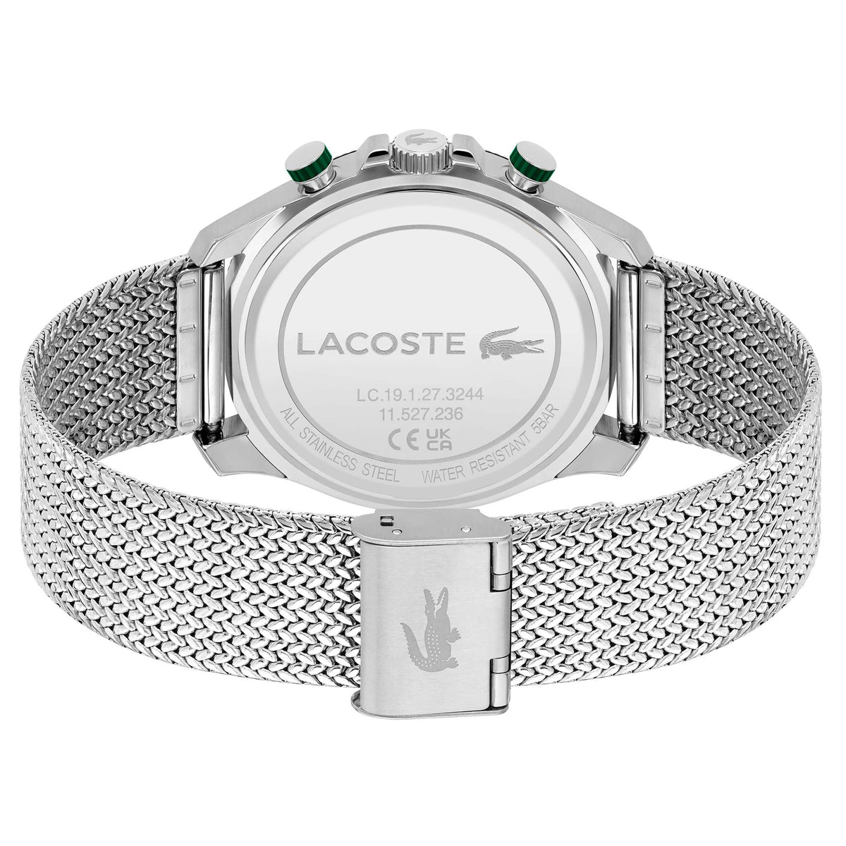 Lacoste Neoheritage Chronograph Green Dial Silver Steel Strap Watch for Men - 2011255