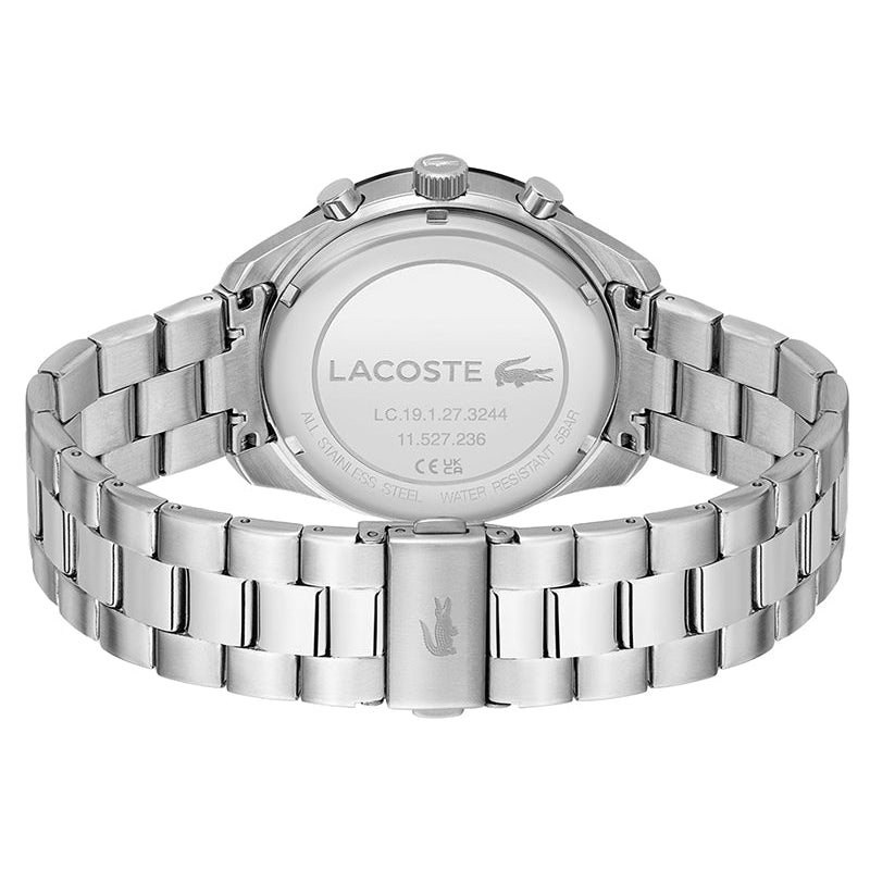 Lacoste Boston Chronograph Black Dial Silver Steel Strap Watch for Men - 2011272