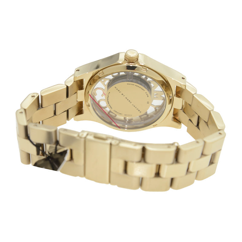  Shop Authentic Marc Jacobs Henry Skeleton Gold Dial Gold Steel Strap Watch for Women - MBM3263 - Luxxuri