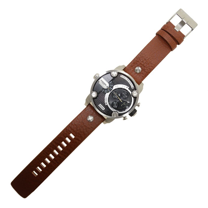  Shop Authentic Diesel SBA Dual Time Black Dial Brown Leather Strap Watch For Men - DZ7264 - Luxxuri