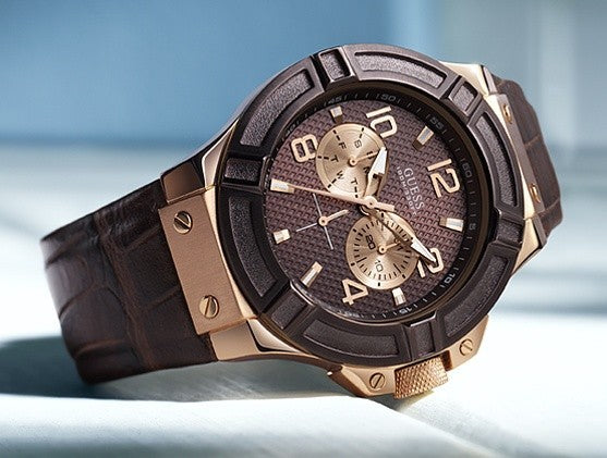 Shop Authentic Guess Rigor Analog Brown Dial Brown Leather Strap Watch For Men - W0040G3 - Luxxuri