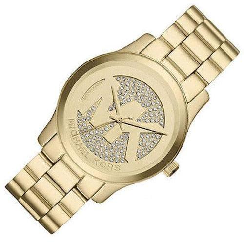  Shop Authentic Michael Kors Runway Quartz Gold Dial Gold Steel Strap Watch For Women - MK5852 - Luxxuri