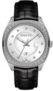  Shop Authentic Gucci GG2570 Diamonds Silver Dial Black Leather Strap Watch For Women - YA142507 - Luxxuri