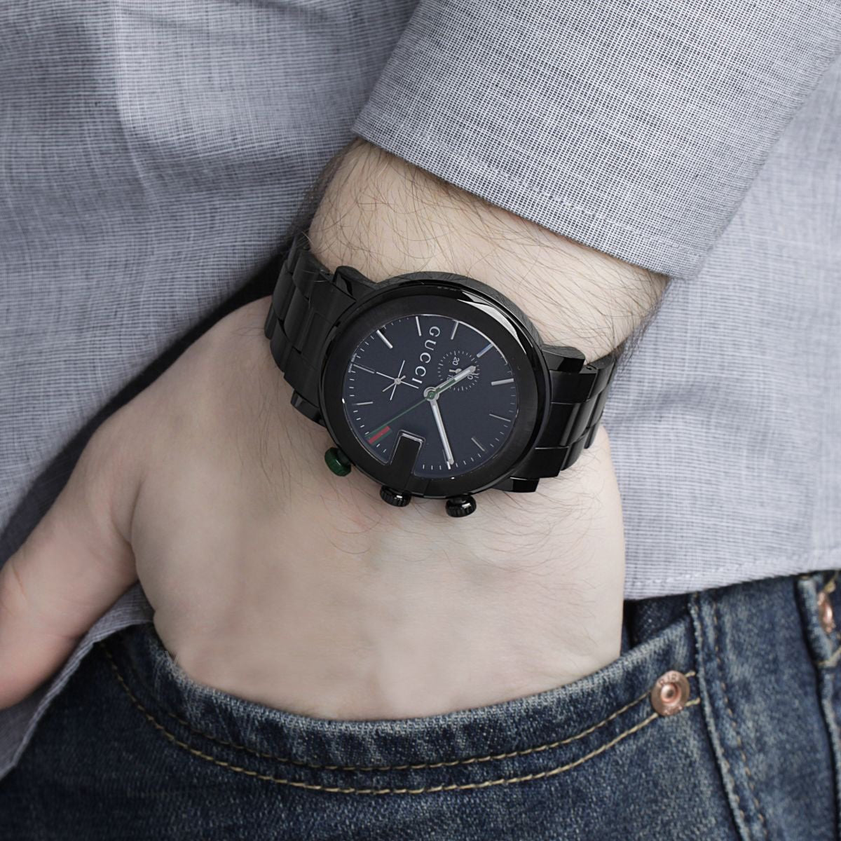  Shop Authentic Gucci G Chrono Black Dial Black Steel Strap Watch For Men - YA101331 - Luxxuri