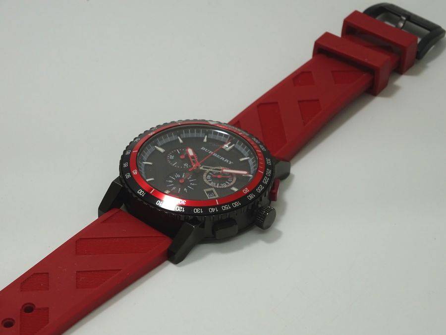  Shop Authentic Burberry The City Chronograph Black Dial Red Rubber Strap Watch For Men - BU9805 - Luxxuri