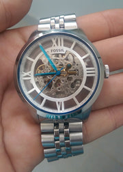  Shop Authentic Fossil Townsman Automatic Skeleton Silver Dial Silver Steel Strap Watch for Men - ME3044 - Luxxuri