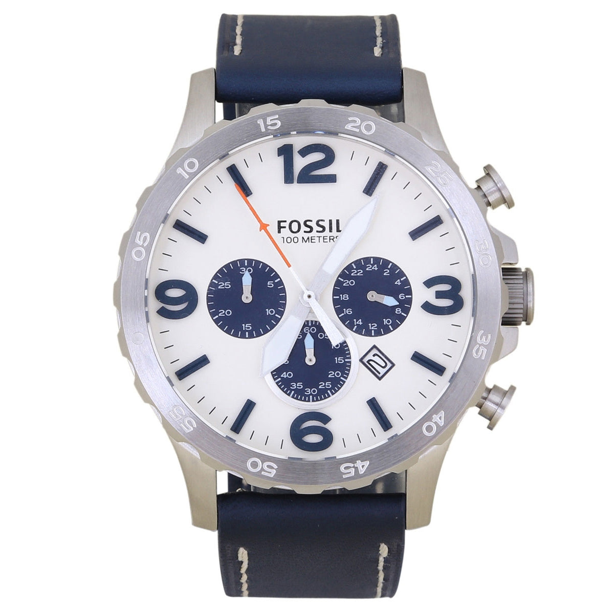  Shop Authentic Fossil Nate Chronograph White Dial Blue Leather Strap Watch for Men - JR1480 - Luxxuri