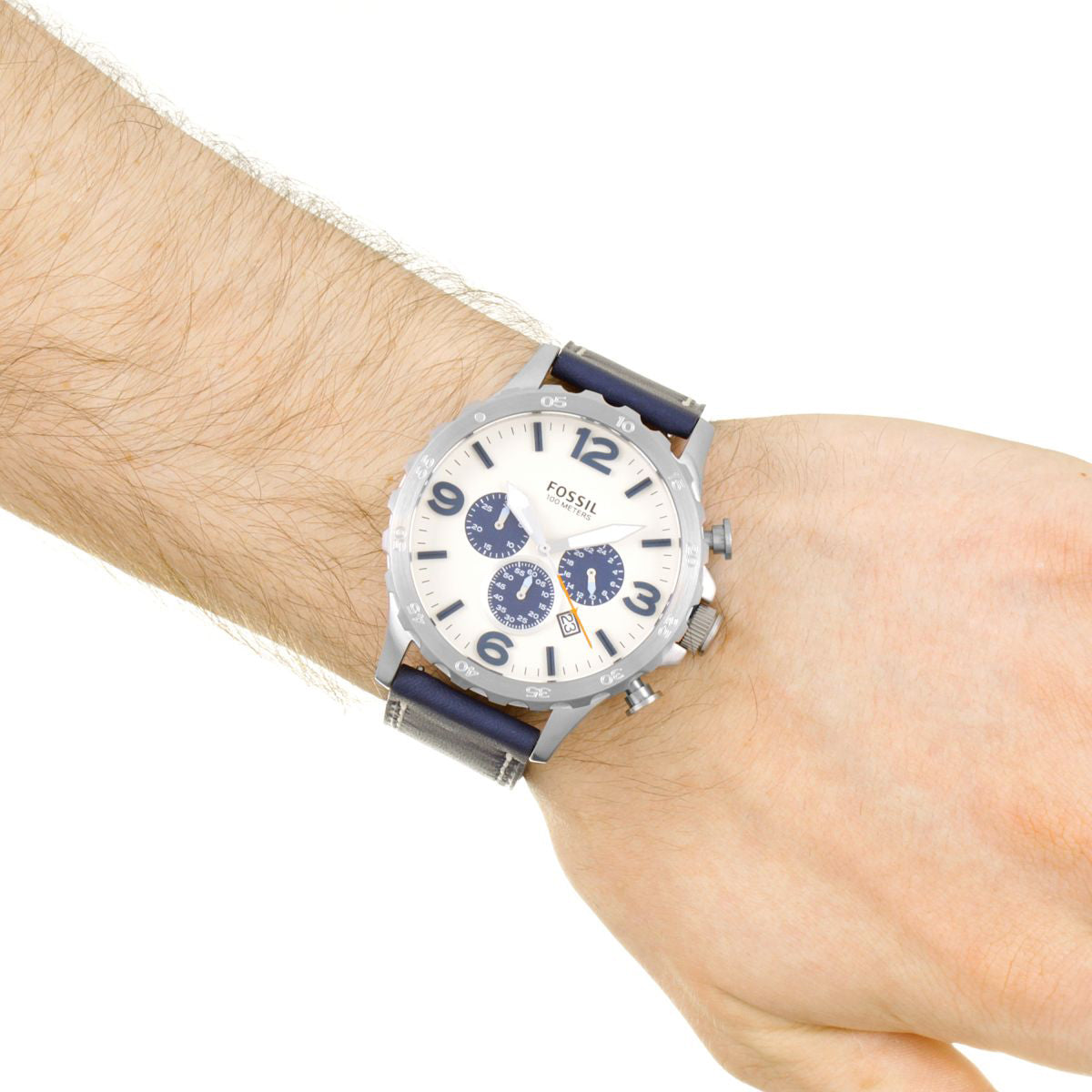  Shop Authentic Fossil Nate Chronograph White Dial Blue Leather Strap Watch for Men - JR1480 - Luxxuri