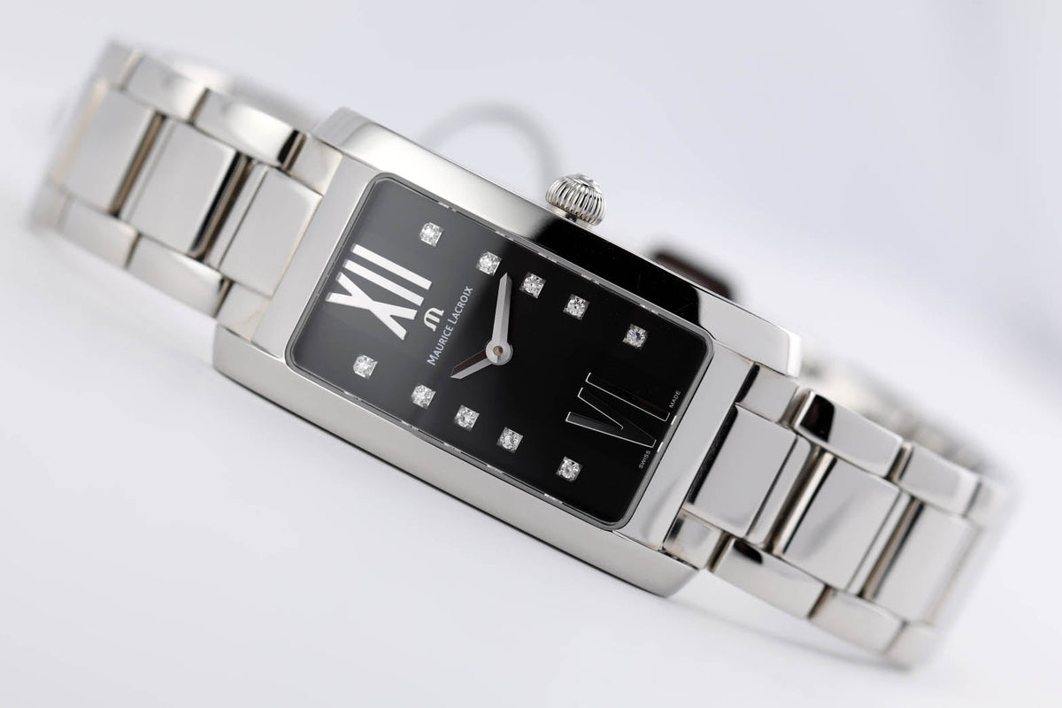 Shop Authentic Maurice Lacroix Fiaba Black Dial Silver Steel Strap Watch for Women - FA2164-SS002-350 - Luxxuri