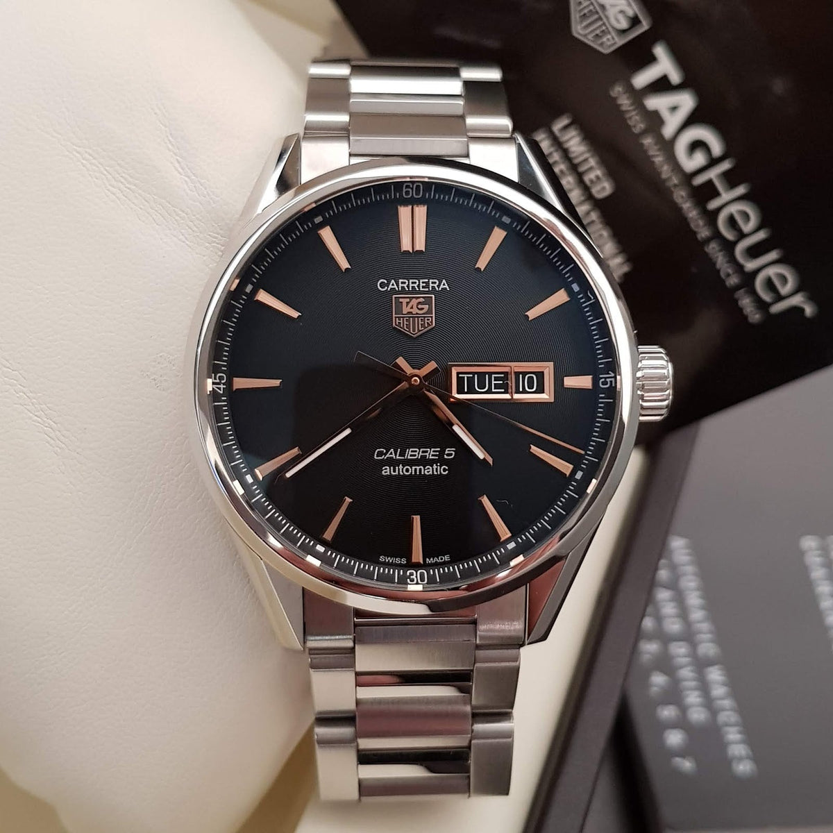  Shop Authentic Tag Heuer Carrera Calibre 5 Automatic Black Dial Silver Steel Strap Watch for Men - WAR201C.BA0723 - Luxxuri