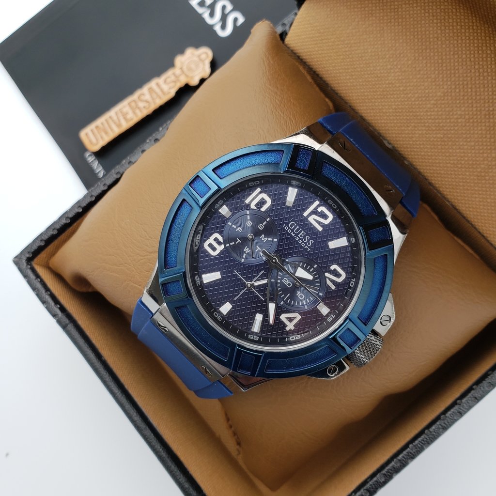  Shop Authentic Guess Rigor Analog Blue Dial Blue Rubber Strap Watch For Men - W0248G5 - Luxxuri