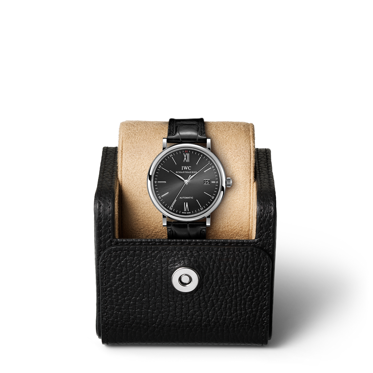  Shop Authentic IWC Portofino Automatic Black Dial Black Leather Strap Watch for Men - IW356502 - Luxxuri