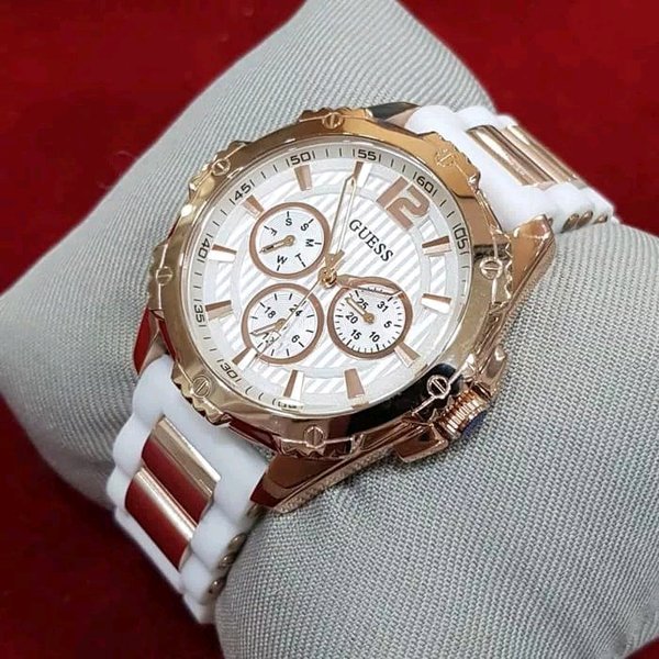  Shop Authentic Guess Intrepid White Dial Two Tone Silicone Strap Watch For Women - W0325L6 - Luxxuri
