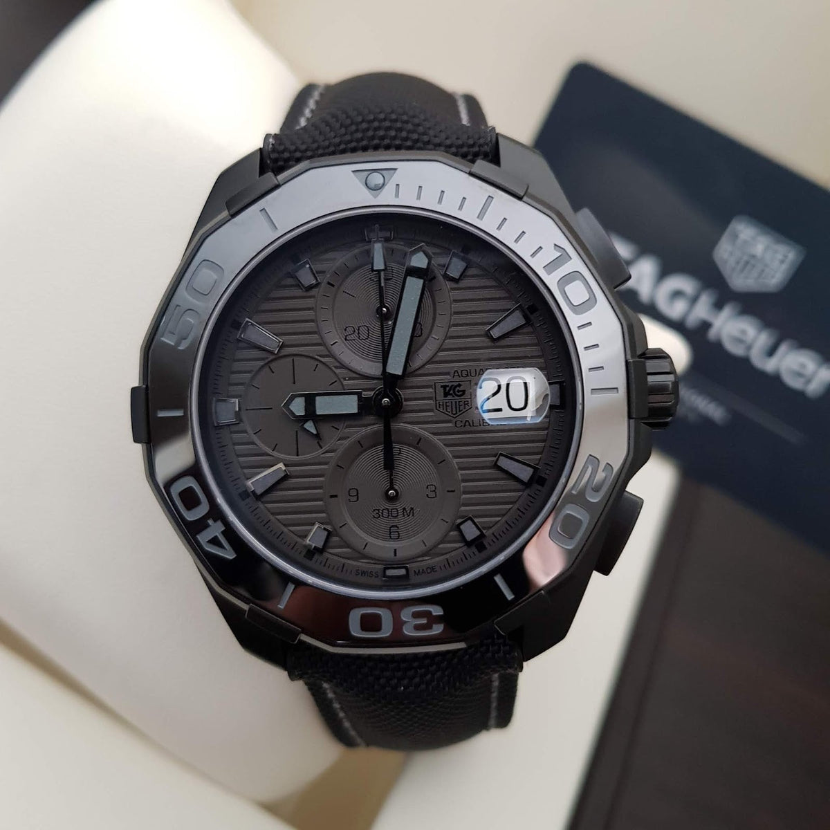  Shop Authentic Tag Heuer Aquaracer Automatic Chronograph Special Edition Titanium Grey Dial Black Leather Strap Watch for Men - CAY218B.FC6370 - Luxxuri
