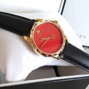  Shop Authentic Gucci G Timeless Coral Red Dial Black Leather Strap Watch For Men - YA126464 - Luxxuri